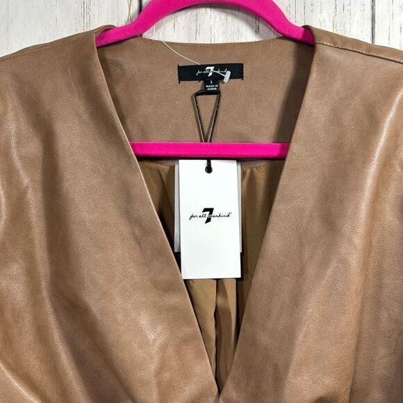 7 For All Mankind Faux Leather Jacket L Tan Twist Front Cropped Modern Chic - Picture 2 of 16